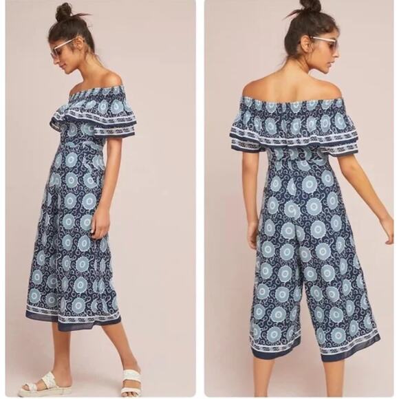 Anthropologie Kopal Suzani Off The Shoulder Romper Size XS Cropped Boho Jumpsuit - Picture 1 of 15